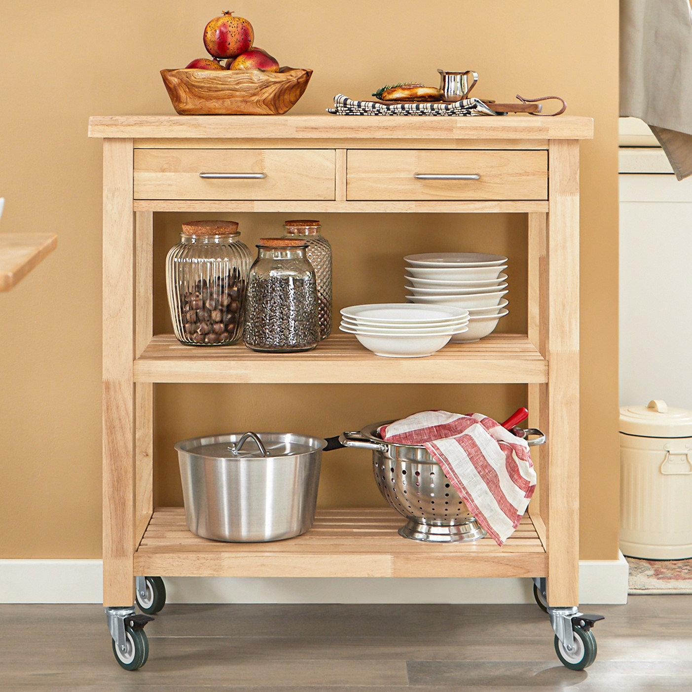 Winston Porter Andwele Wood Kitchen Bar Carts with Wheels